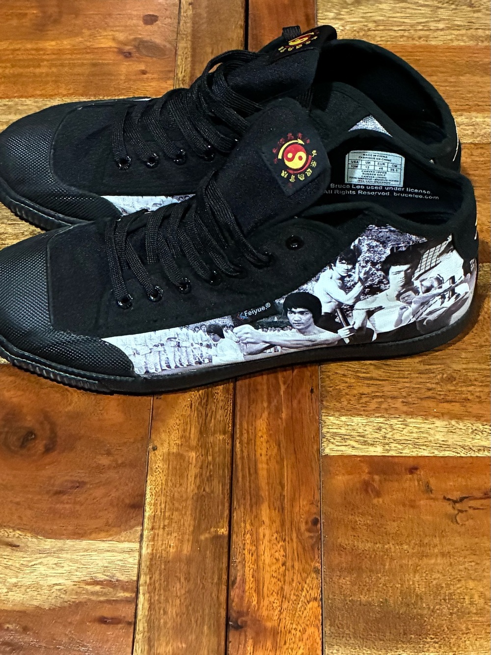 Feiyue Black Canvas Sneakers with Bruce Lee Side Graphic